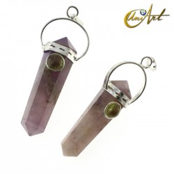 Amethyst double-ended tip pendant with natural stone - Peridot