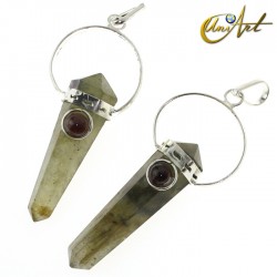 Labradorite in Double-ended point pendant with natural gem - Garnet