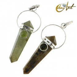 Labradorite in Double-ended point pendant with natural gem - Peridot
