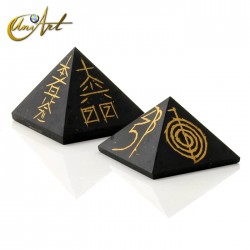 Pyramid with Reiki Symbols - Black Tourmaline