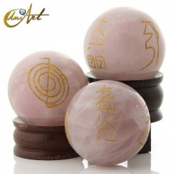 Quartz sphere with Reiki symbols - Rose Quartz