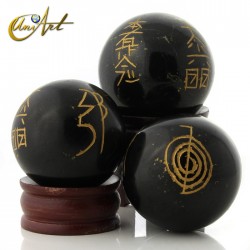 Tourmaline or Lapis Lazuli sphere with Reiki symbols - Black Tourmaline