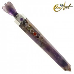 Bastón de piedra natural con ángel y piedras de los Chakras - Amatista