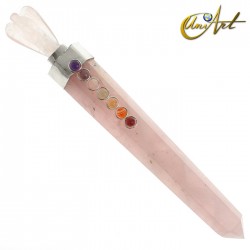 Bastón de piedra natural con ángel y piedras de los Chakras - Cuarzo Rosa