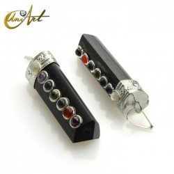 Colgante Punta con las Piedras de los 7 Chakras - Turmalina Negra