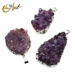 Colgante drusa de amatista con baño de plata