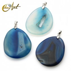 Agate pendant with crystallization - Blue Agate