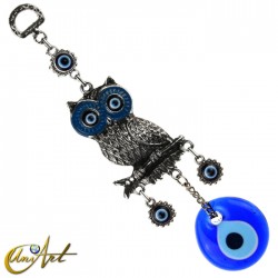 Owl with Turkish evil eye, talisman - Blue