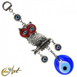 Owl with Turkish evil eye, talisman - Red