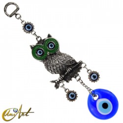 Owl with Turkish evil eye, talisman - Green