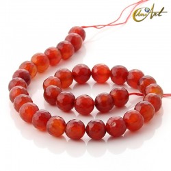 Faceted carnelian round beads - 12 mm