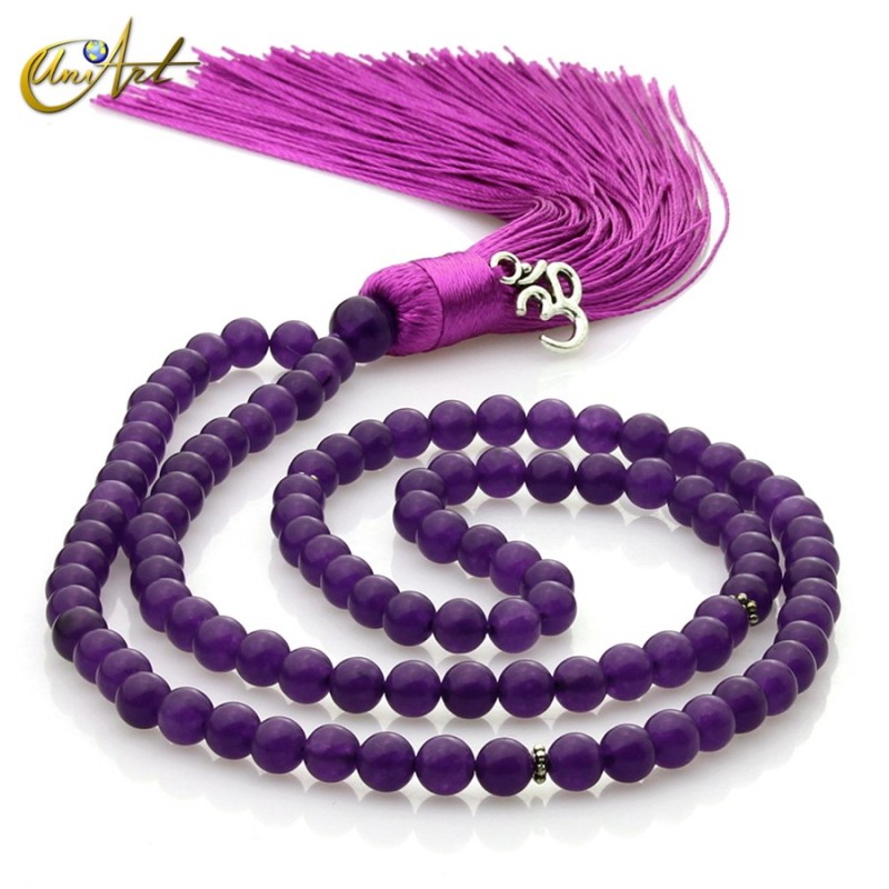 Japa Mala de Jade con OM en bola 6 mm - morado