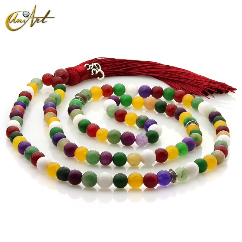 Tibetan Buddhist Mala Beads of jade - 8 mm multicolor