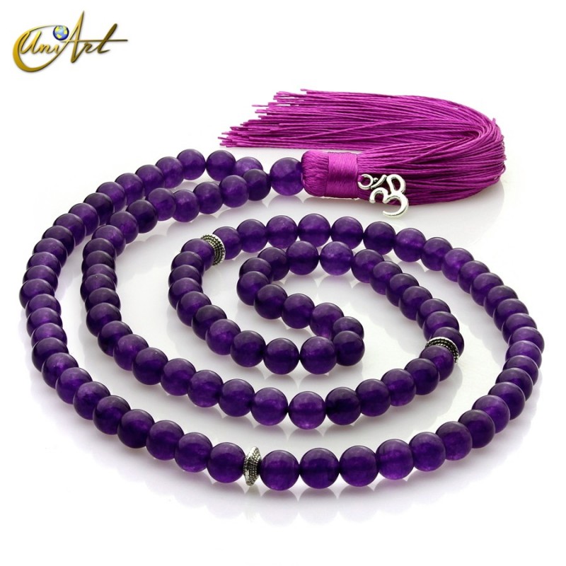 Japa Mala de jade en bolas de 8 mm - morado