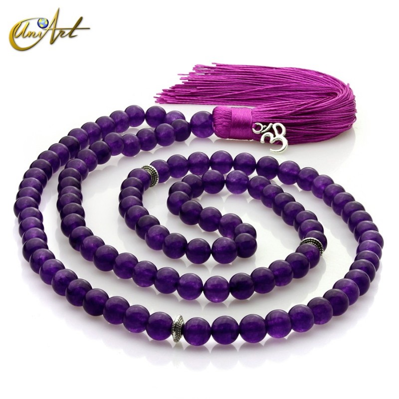Tibetan Buddhist Mala Beads of jade - 8 mm purple