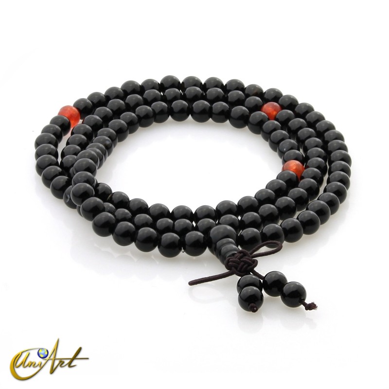 Tibetan Mala black agate beads - 6 mm