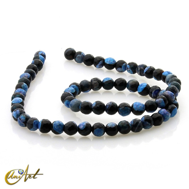Bicolor black and blue agate - faceted 6 mm beads