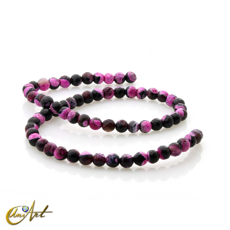 Bicolor pink and black agate strips, faceted- 6 mm