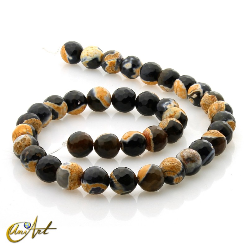 Cuentas facetadas de ágata naranja y negra - 10 mm