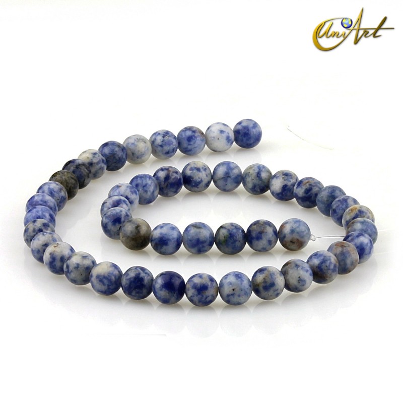 Tiras de jaspe azul moteado, bolas de 8 mm