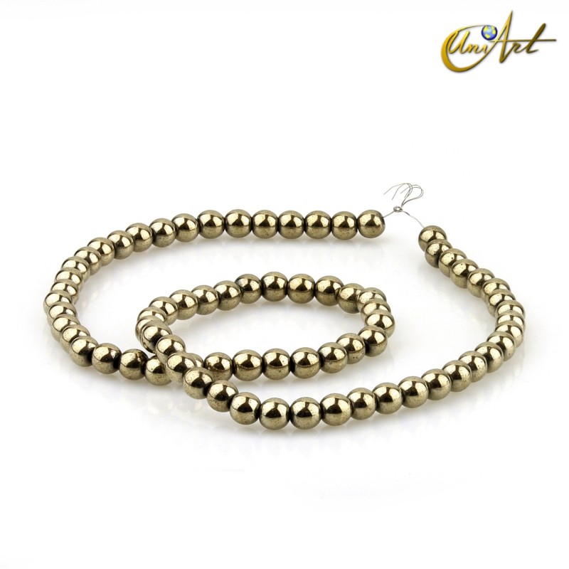 Pyrite 6 mm rond beads strand
