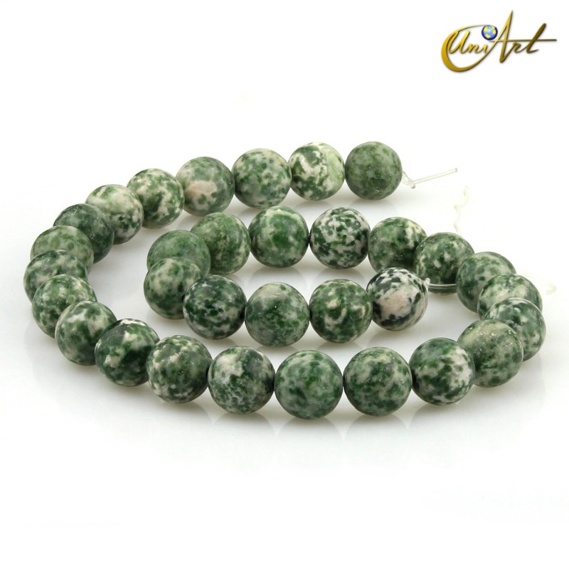 Hilos de bolas de Jaspe verde moteado, 12 mm