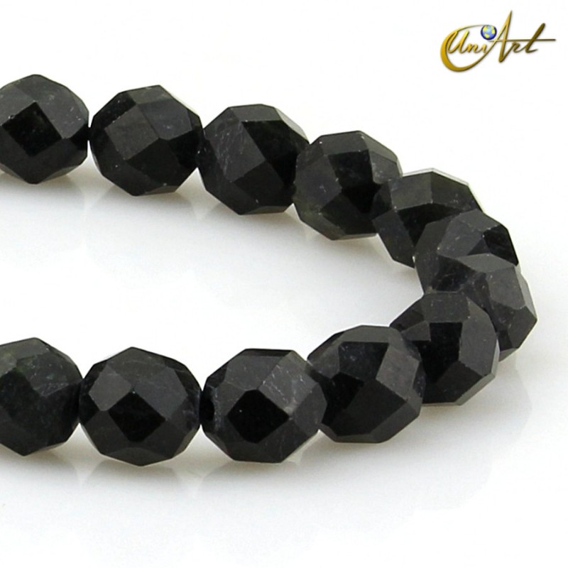 Black tourmaline faceted round beads