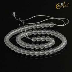Strands of matt crystal quartz, 6 mm round beads