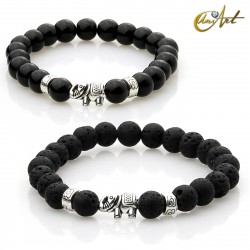 Agate or lava bracelet with elephant
