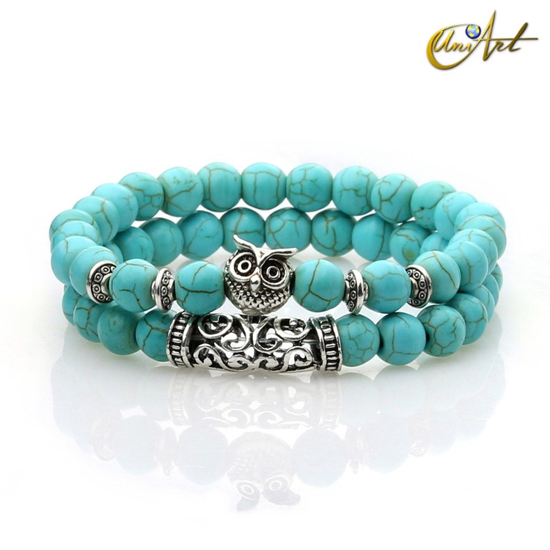 Set of two bracelets with owl - synthetic turquoise