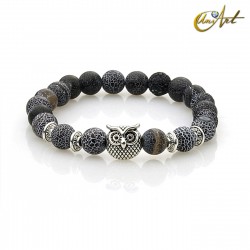 Owl bracelet of agate with efflorescence - black