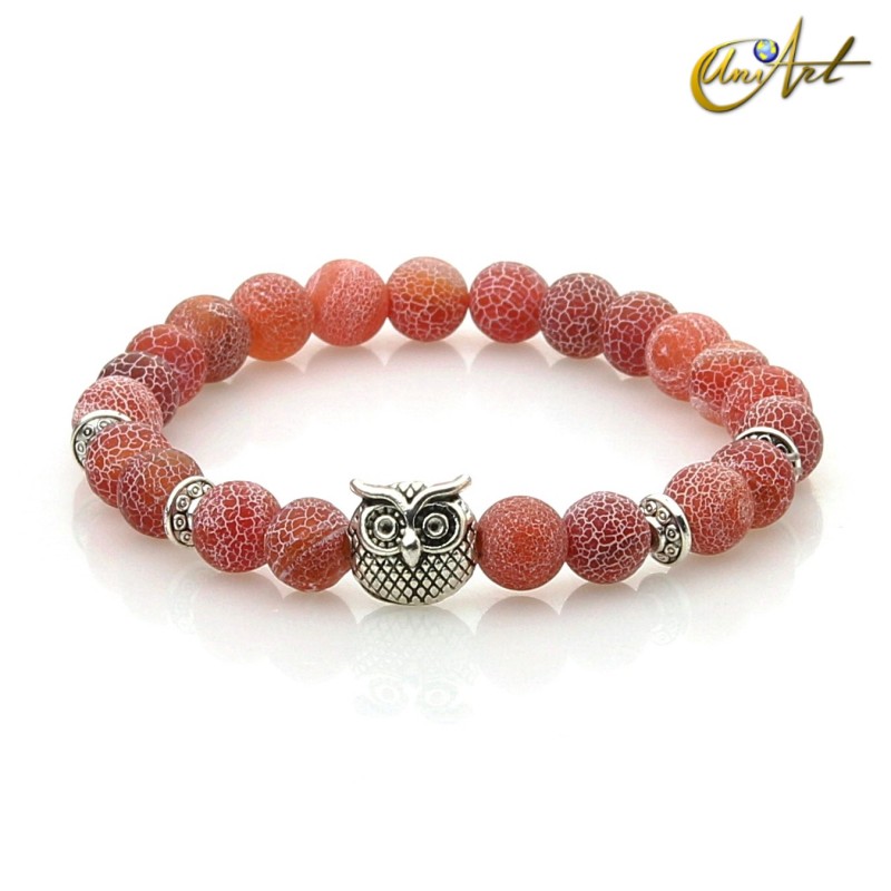 Owl bracelet of agate with efflorescence - orange