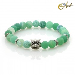Owl bracelet of agate with efflorescence - green