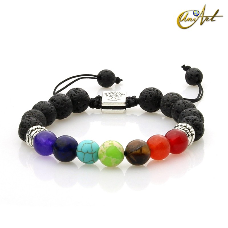 Adjustable volcanic stone bracelet with chakras colors