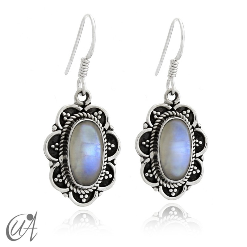 925 Silver with moonstone - vintage oval earrings