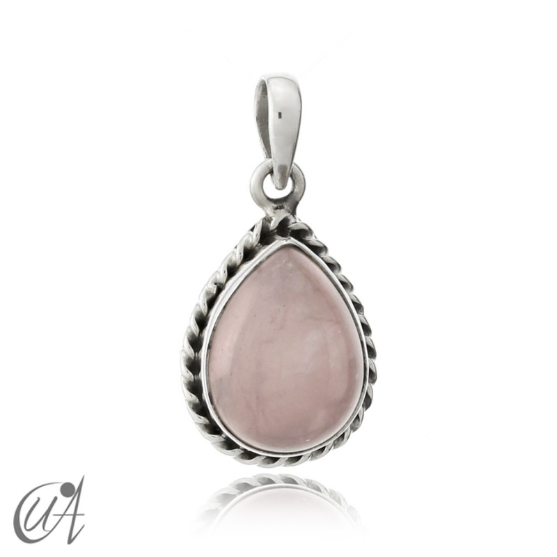 925 silver pendant liana drop model - rose quartz