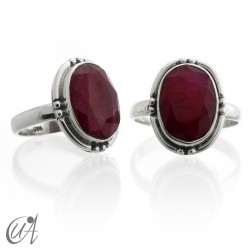 Ruby oval ring - sterling silver
