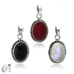 Sterling silver and stones - oval pendant