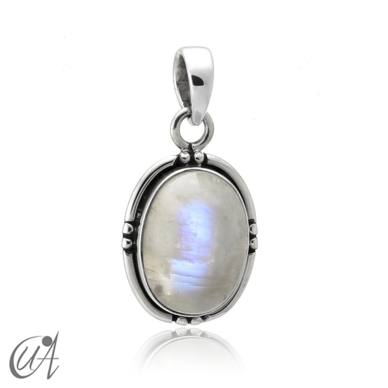 Silver and moonstone - oval pendant