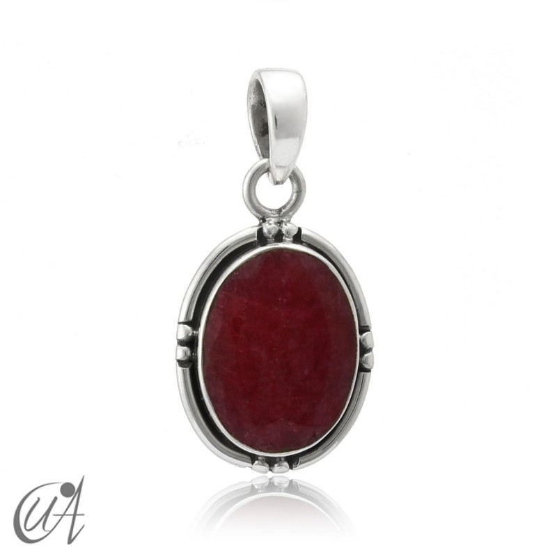 Silver and ruby - oval pendant