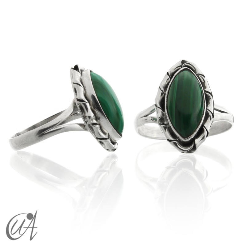 925 Silver ring with malachite - Kore marquise model
