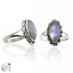Sterling  silver moonstone ring, marquise Kore model