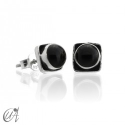 Square earrings in 925 silver and onyx