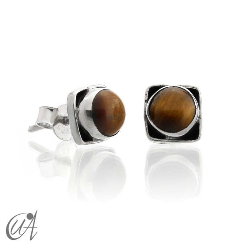 Square earrings in 925 silver and tiger eye