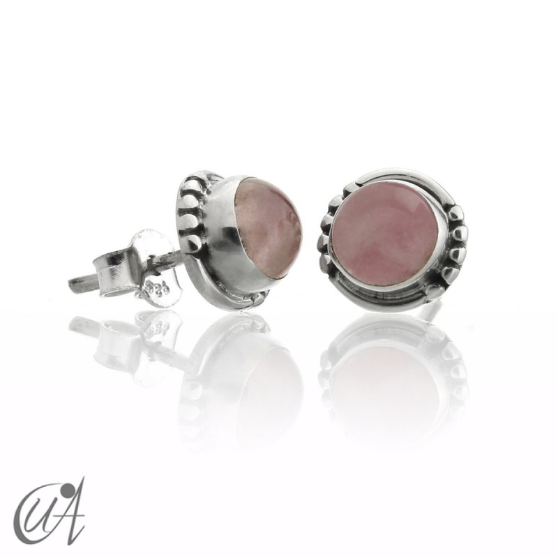 Rose quartz and sterling silver, round earrings model Hecate