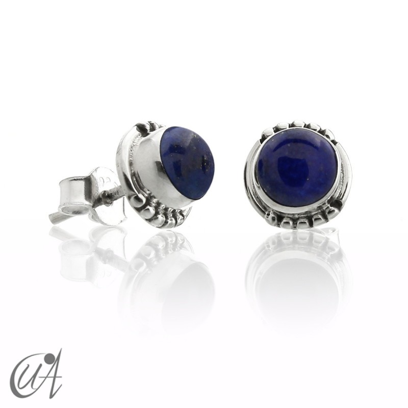 Lapis lazuli and sterling silver, round earrings model Hecate