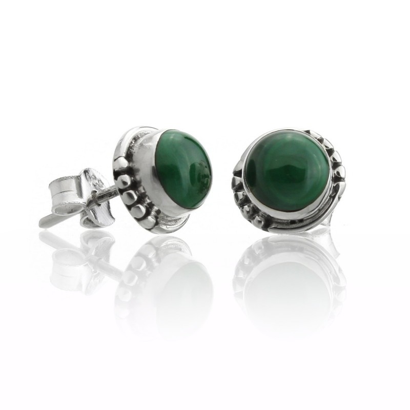 Malachite and sterling silver, round earrings model Hecate
