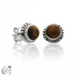 Tiger eye and sterling silver, round earrings model Hecate