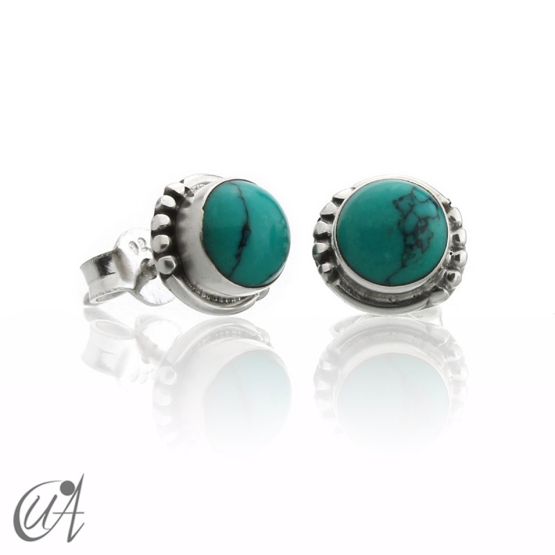 Turquoise and sterling silver, round earrings model Hecate