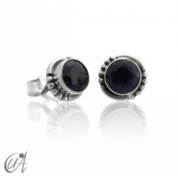 Sapphire and sterling silver, round earrings model Hecate